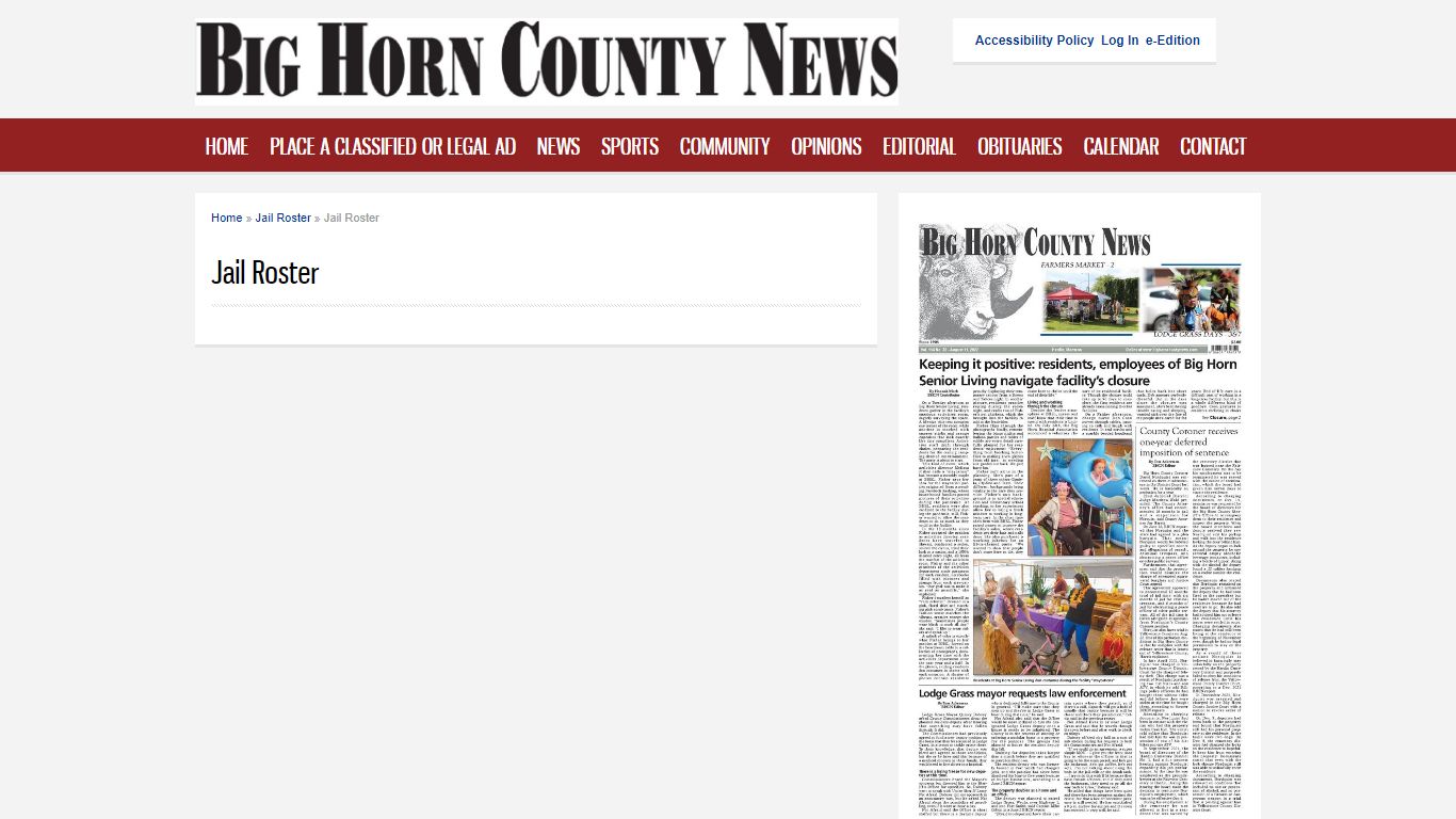 Jail Roster | Big Horn County News